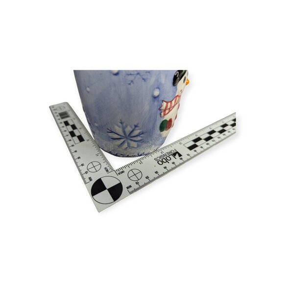 Vintage Lotus Pottery Handpainted Blue 3D Snowman Ceramic Mugs 1998 Set of 2 - Picture 7 of 8